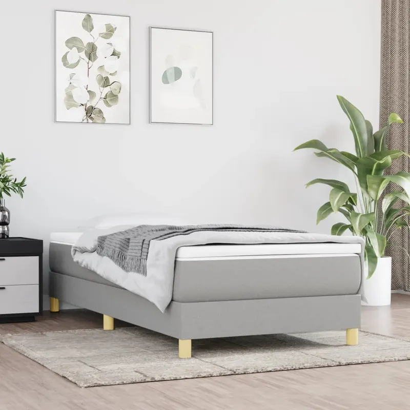 pat box spring cu saltea, gri deschis, 100x200 cm, textil