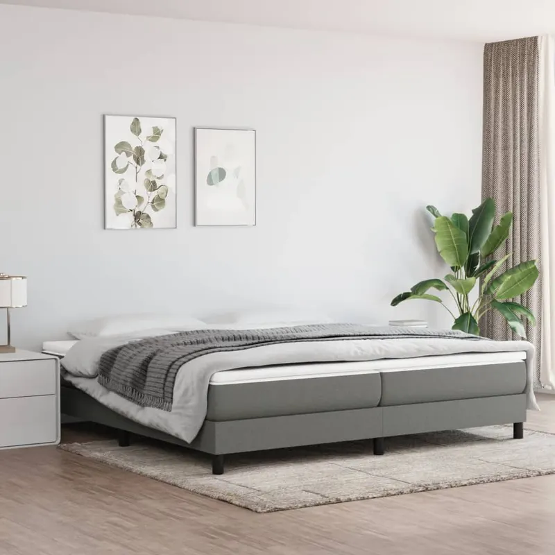 pat box spring cu saltea, gri inchis, 200x200 cm, textil