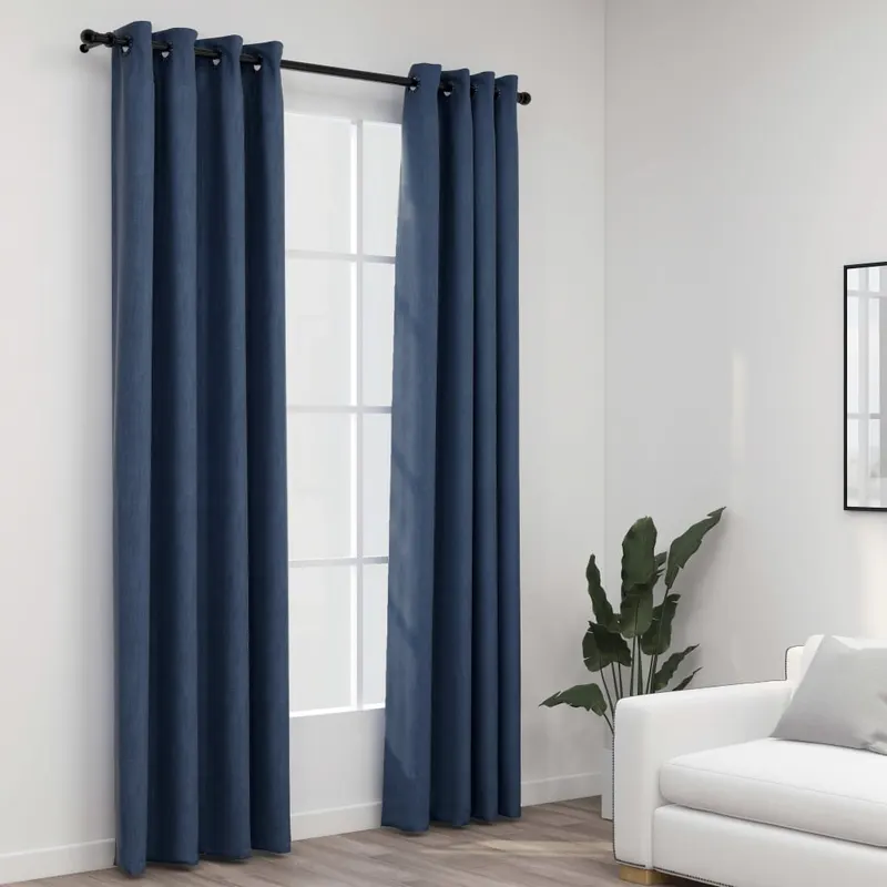 perdele opace aspect panza cu ocheti 2 buc. albastru 140x225 cm