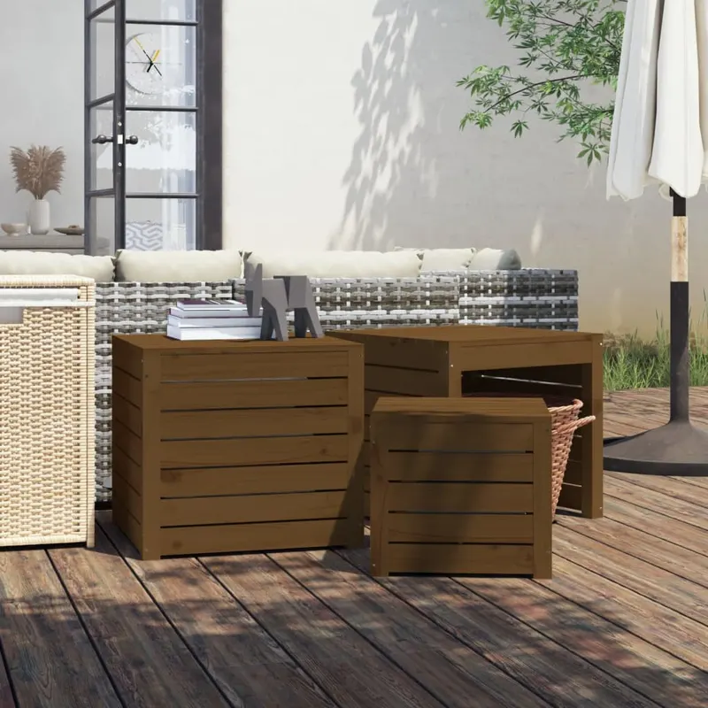 set mobilier de bar, 3 piese, maro miere, lemn masiv de pin