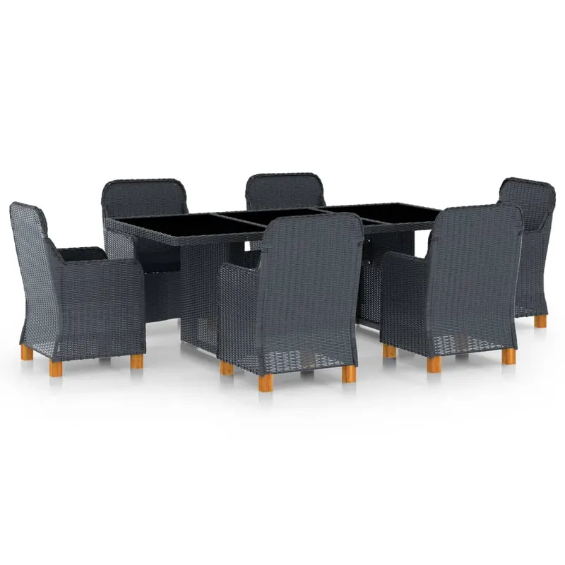 set mobilier exterior cu perne, 7 piese, gri inchis, poliratan