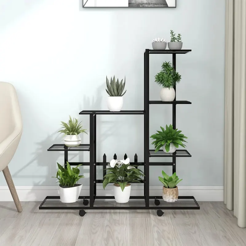 suport pentru flori cu roti, 94,5x25x92,5 cm, negru, metal