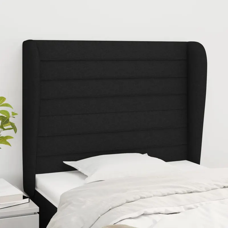 Tablie de pat cu aripioare, negru, 83x23x118/128 cm, textil