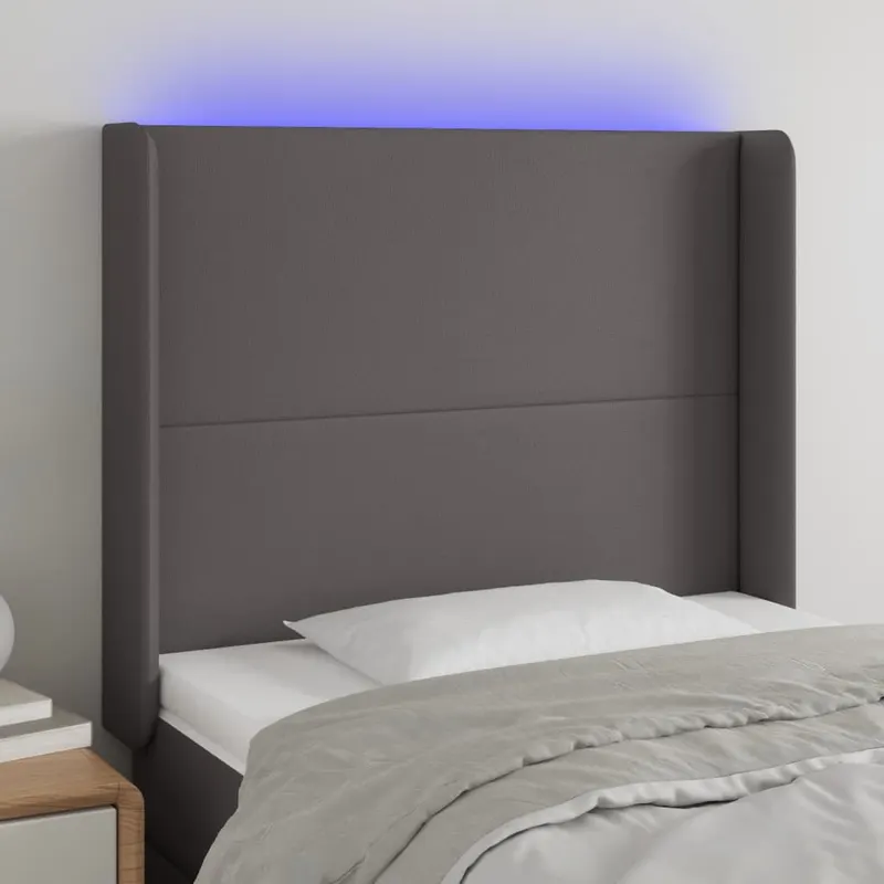 tablie de pat cu led, gri , 83x16x118/128 cm, piele ecologica