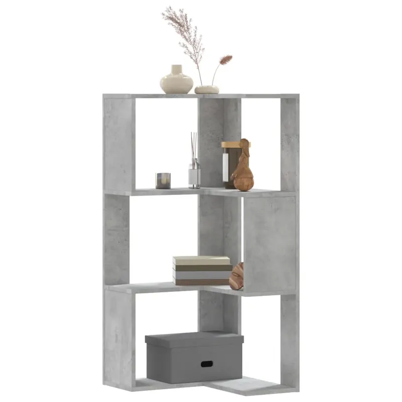 biblioteca 3 niveluri gri beton 50x50x102 cm lemn prelucrat