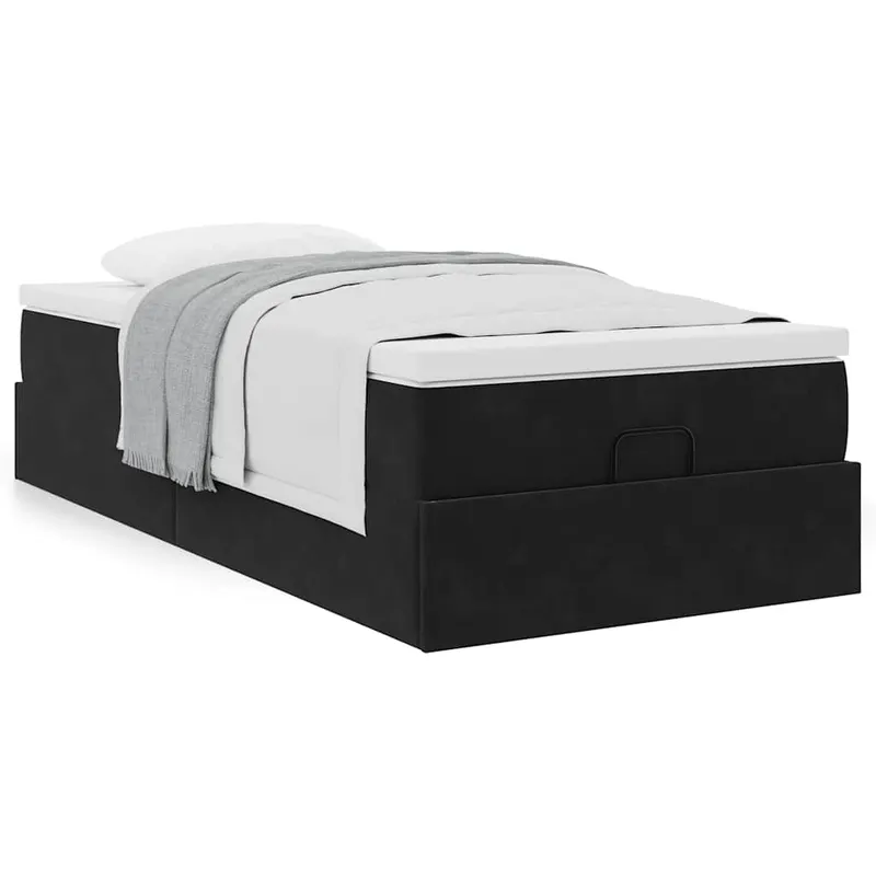 cadru de pat otoman cu saltea, catifea neagra 100x200cm