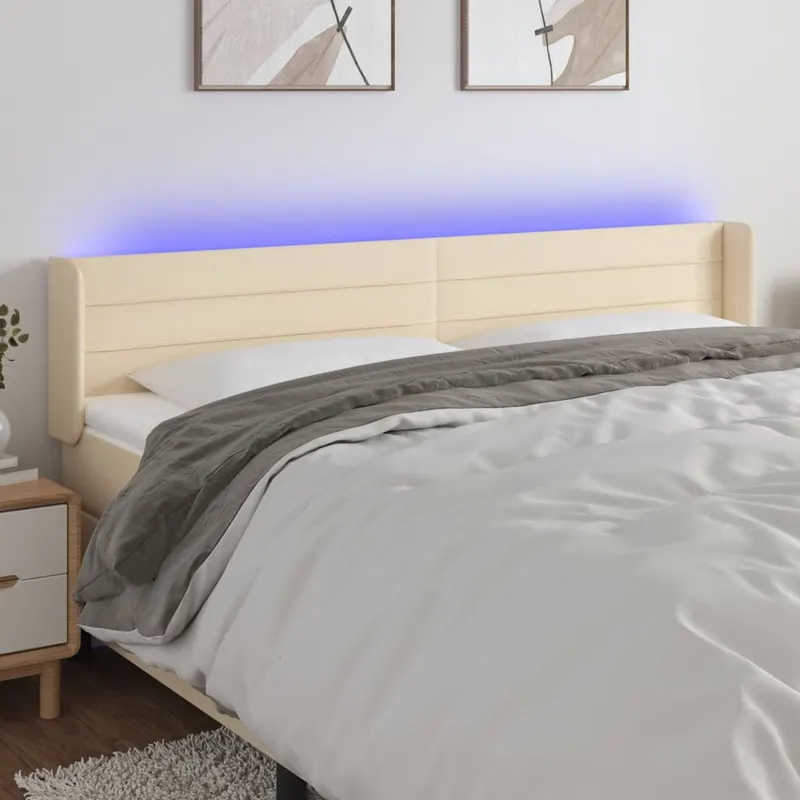 tablie de pat cu led, crem, 163x16x78/88 cm, textil