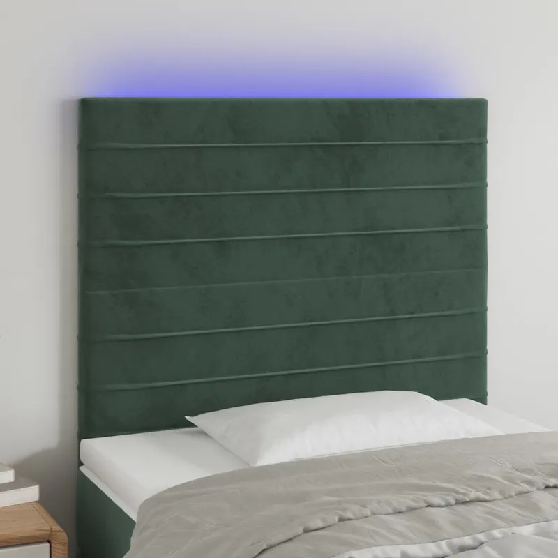 tablie de pat cu led, verde inchis, 80x5x118/128 cm, catifea
