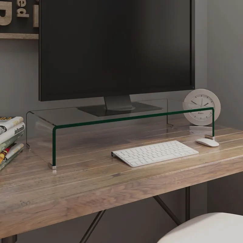 stand tv/suport monitor, sticla transparenta 70x30x13 cm