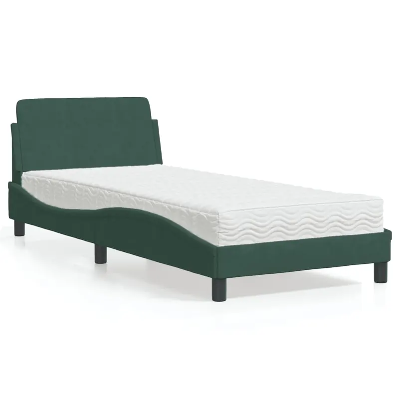 pat cu saltea, verde inchis, 90x190 cm, catifea
