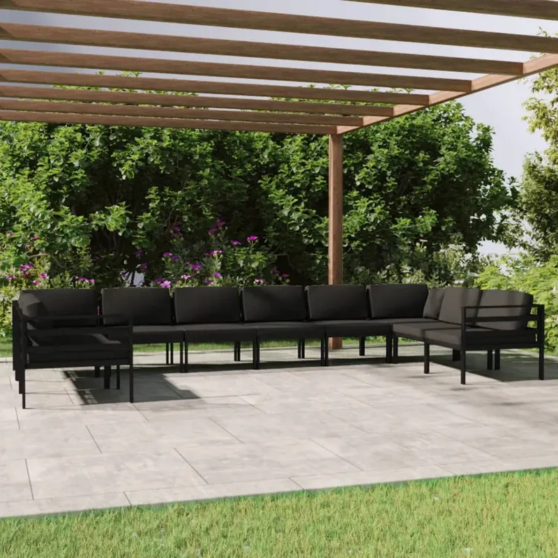set mobilier de gradina cu perne, 10 piese, antracit, aluminiu