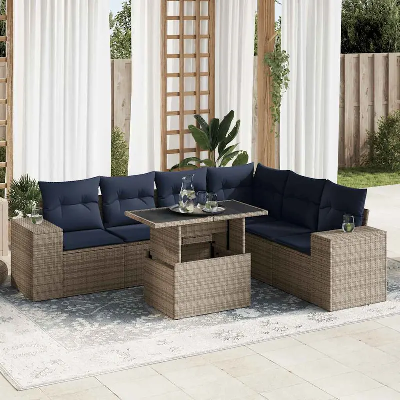 set mobilier de gradina cu perne, 14 piese, gri, poliratan
