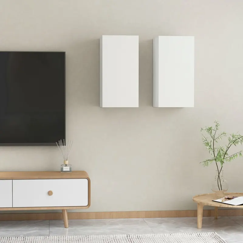 comode tv, 2 buc., alb, 30,5x30x60 cm, lemn prelucrat