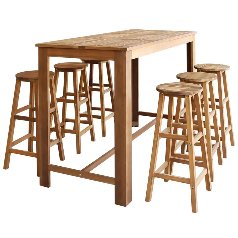 set masa si scaune de bar, 7 piese, lemn masiv de acacia