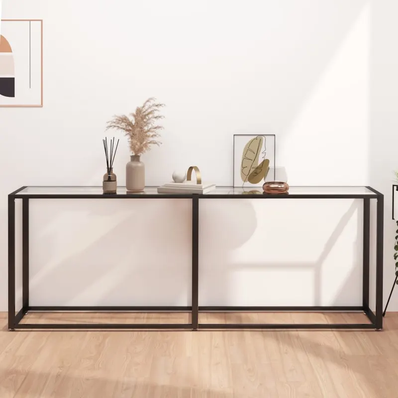 masa consola, transparent, 200x35x75,5 cm, sticla securizata