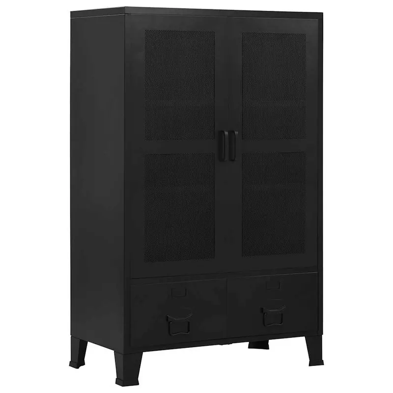 dulap birou cu usi de plasa negru 75x40x120 cm otel industrial