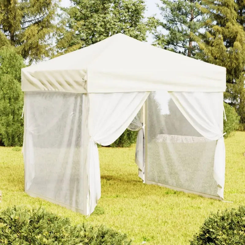 cort pliabil pentru petrecere, pereti laterali, crem, 2x2 m
