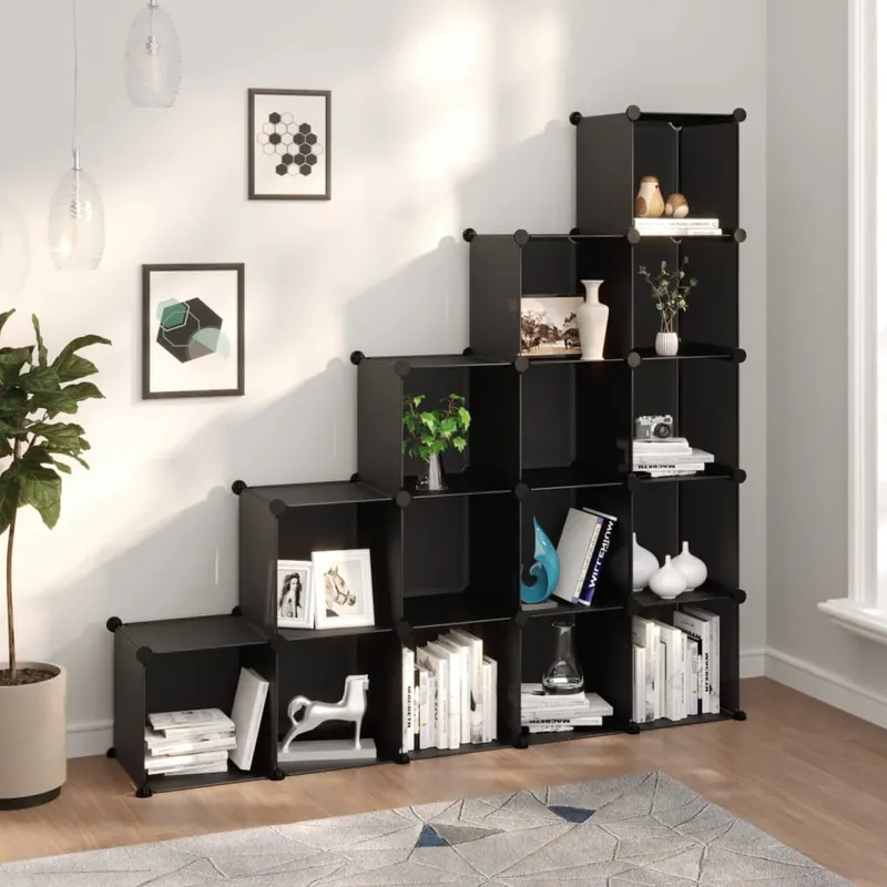 organizator cub de depozitare, 15 cuburi, negru, pp