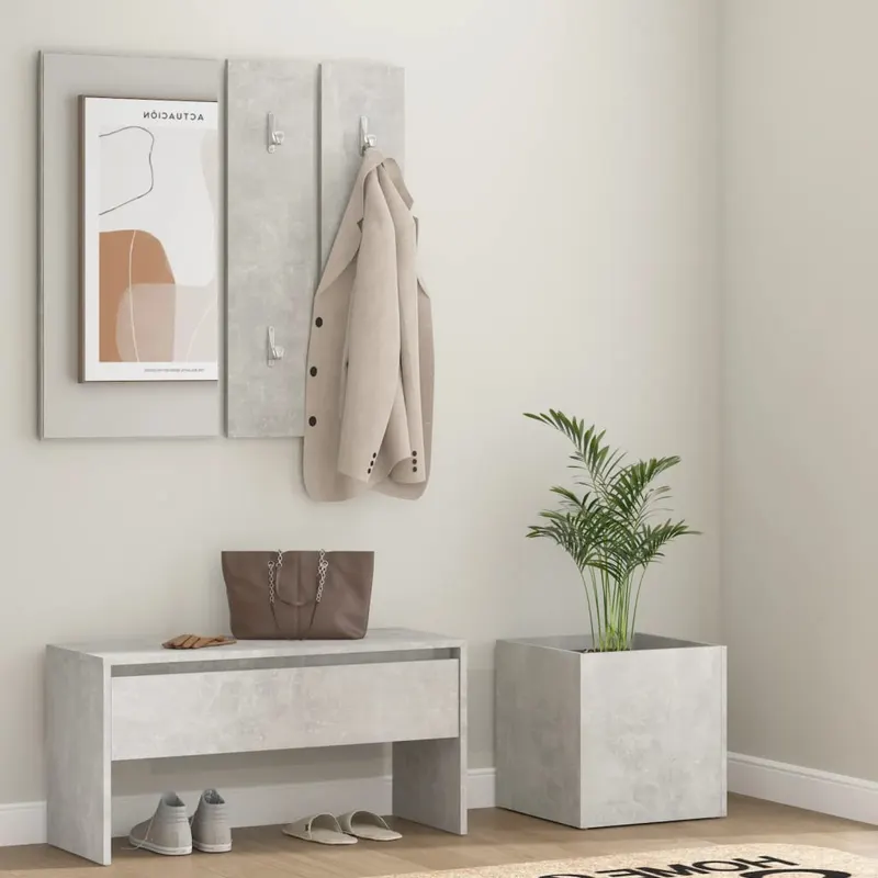 set de mobilier pentru hol, gri beton, lemn prelucrat