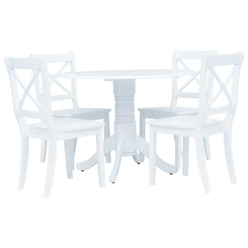 set mobilier bucatarie, 5 piese, alb, lemn masiv de hevea
