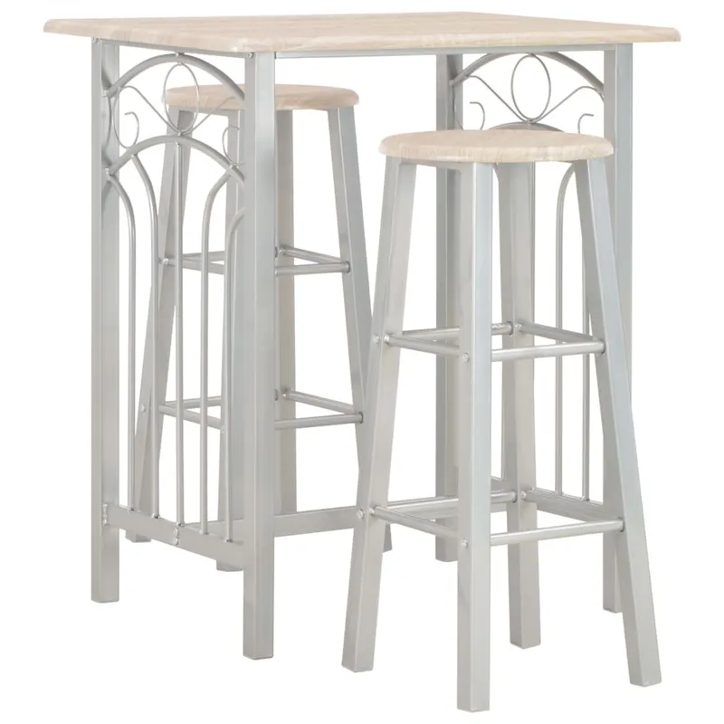 set mobilier de bar, 3 piese, lemn si otel