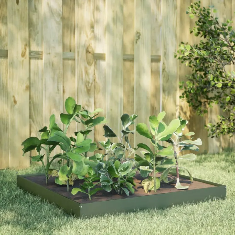 strat inaltat de gradina, verde masliniu, 100x100x18,5 cm, otel