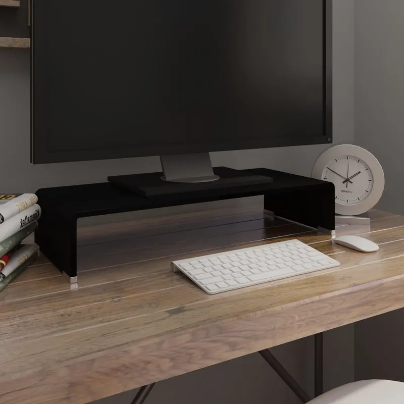 stand tv/suport monitor din sticla, negru, 60x25x11 cm