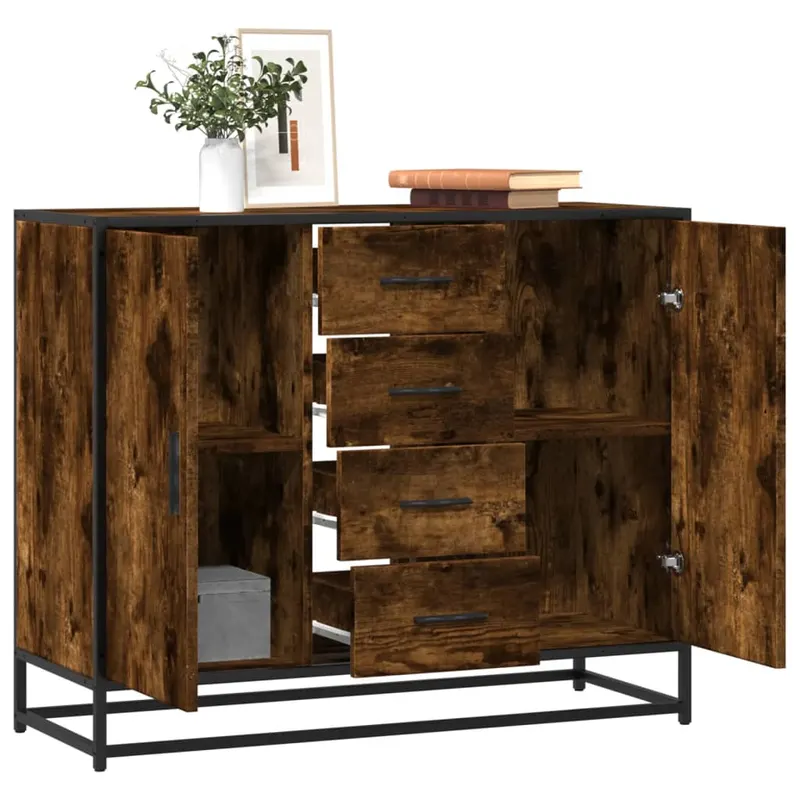 servanta, stejar fumuriu, 92x35x76 cm, lemn compozit