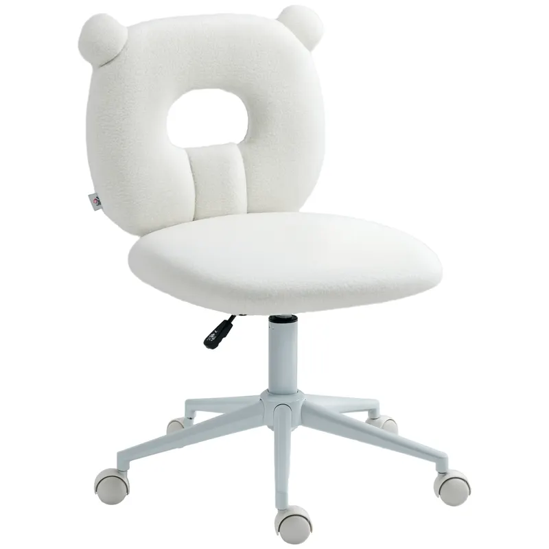 HOMCOM Scaun de birou reglabil în înălțime, cu căptușeală Teddy, 50 cm x 56 cm x 90 cm, Alb