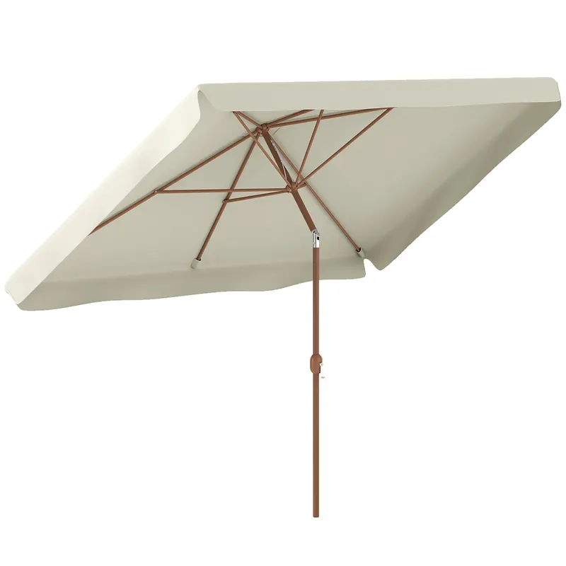 Outsunny Umbrelă de Grădină 2x3 m Înclinabilă cu Deschidere cu Manivelă, Ventilare și Margini Plisate, Anti UV 50+, Aluminiu și Poliester 180 g/㎡, Bej