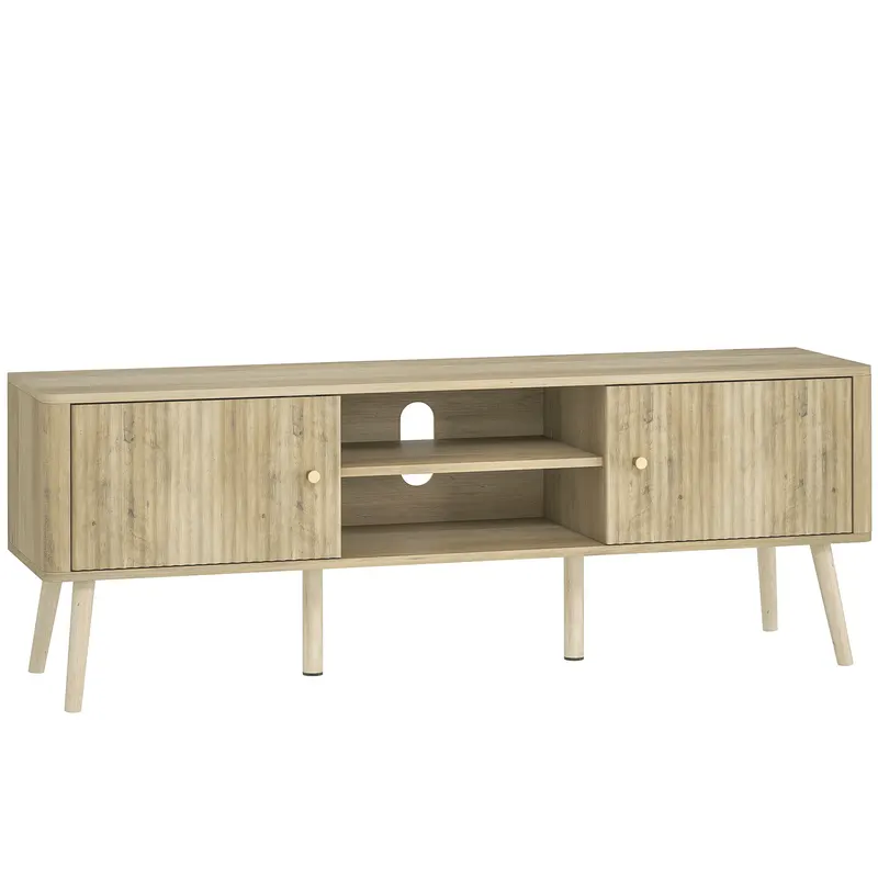 HOMCOM Comodă TV, mobilier pentru televizor până la 165,1 cm cu 2 uși, 2 compartimente deschise, poliță reglabilă, 140x35x49cm, stejar