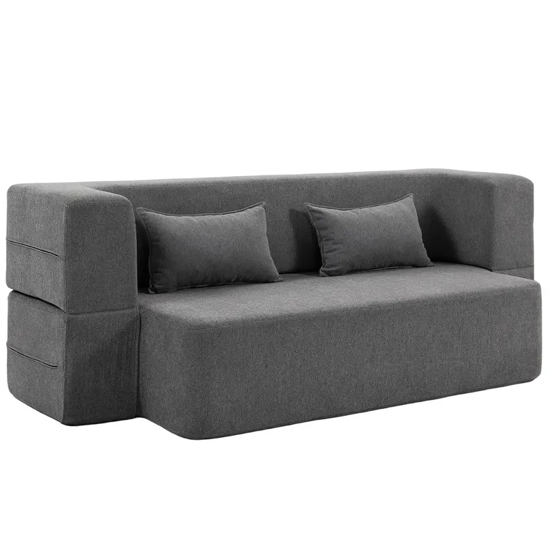 HOMCOM Canapea extensibilă 2 locuri din spumă, canapea de dormit cu brațe late, 2 perne, capacitate 360 kg, gri