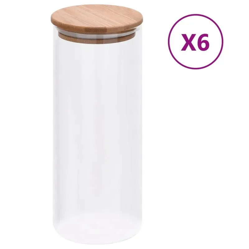 borcane din sticla depozitare, capac de bambus, 6 buc., 1000 ml