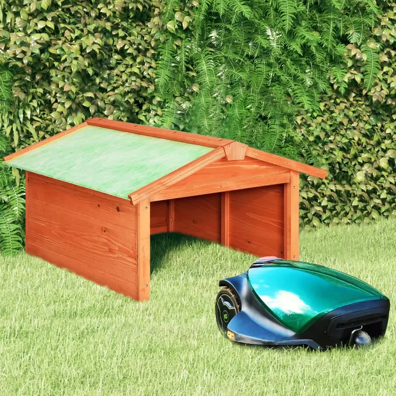 garaj masina de tuns iarba robot, 72x87x50 cm, lemn masiv brad