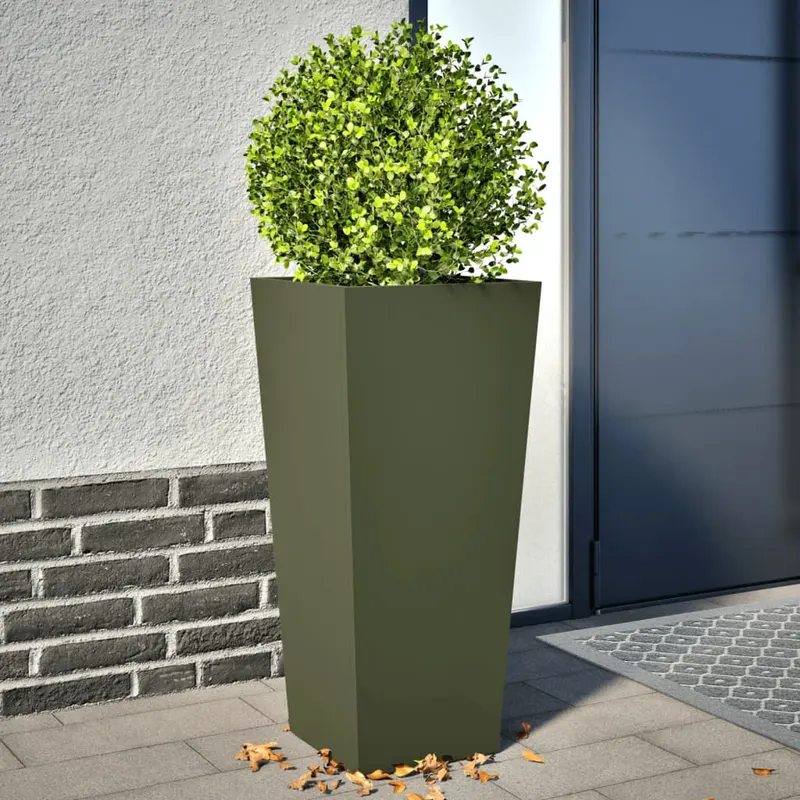 jardiniere gradina, 2 buc., verde masliniu, 35x35x75 cm, otel