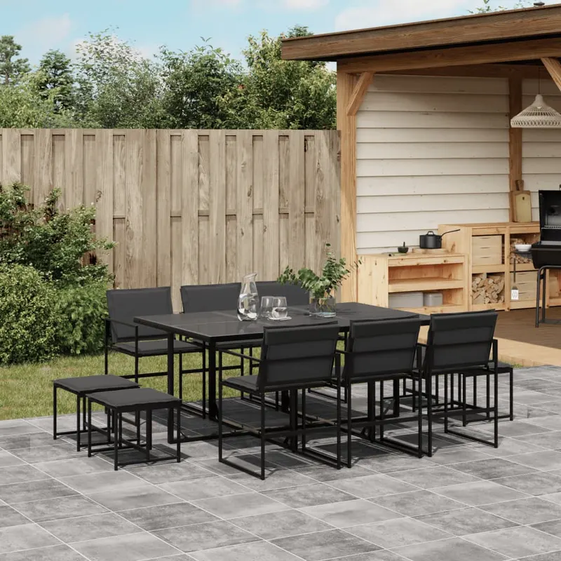 set mobilier de gradina, 11 piese, cu perne, negru, textilena