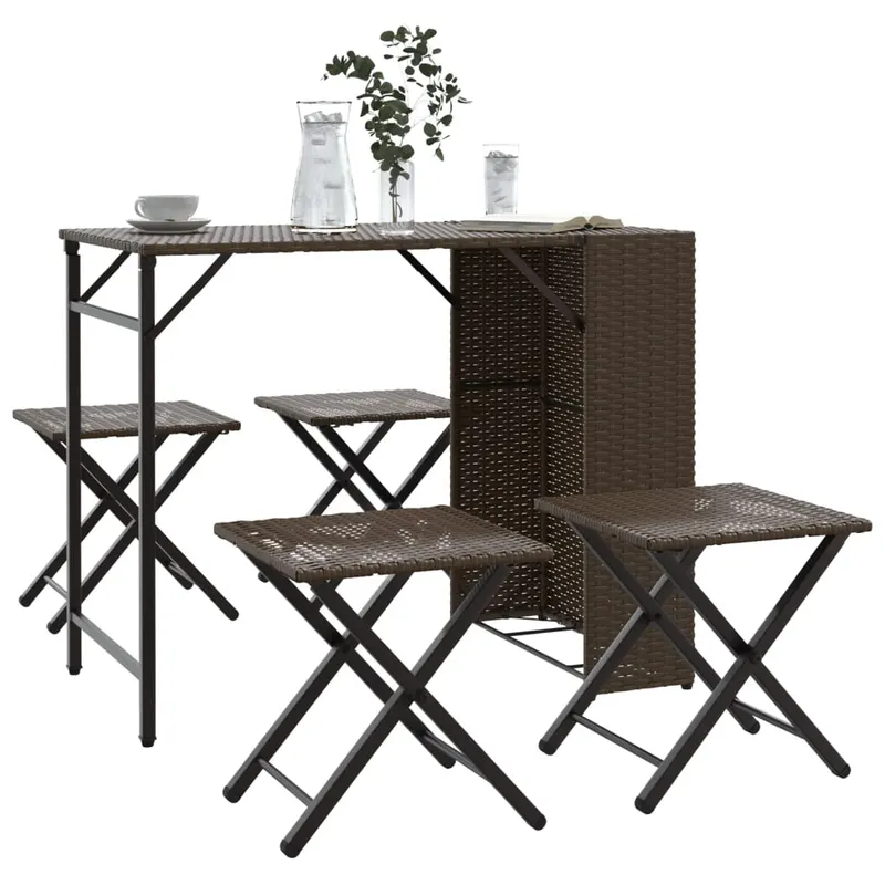set mobilier de gradina, pliabil, 5 piese, maro, poliratan
