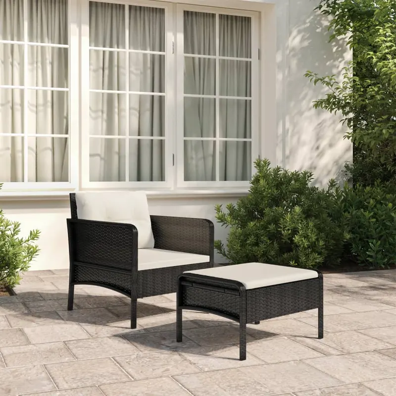 set sezlonguri de gradina, 2 piese, cu perne, negru, poliratan