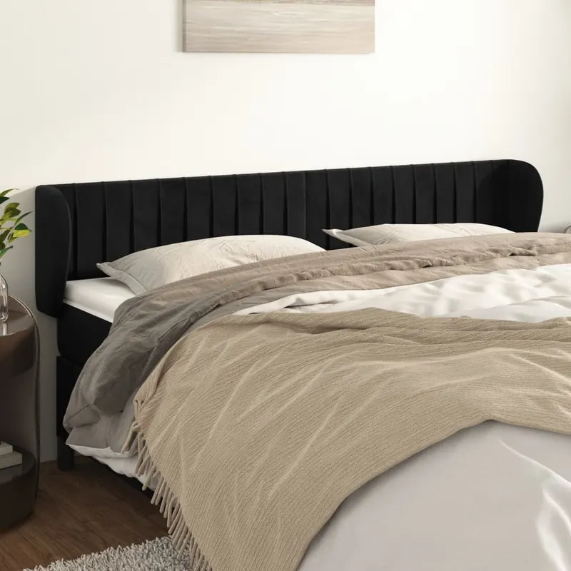 tablie de pat cu aripioare negru 203x23x78/88 cm catifea