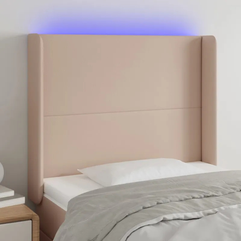 tablie de pat cu led cappuccino 93x16x118/128cm piele ecologica