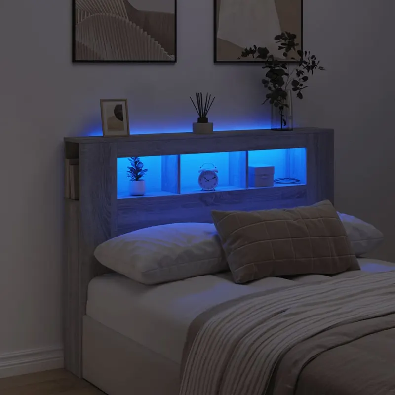 tablie de pat cu led, gri sonoma, 140x18,5x103,5 cm, lemn