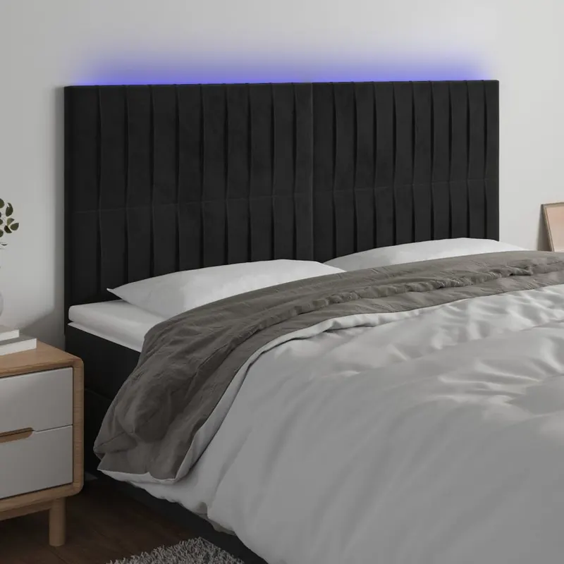 tablie de pat cu led, negru, 200x5x118/128 cm, catifea