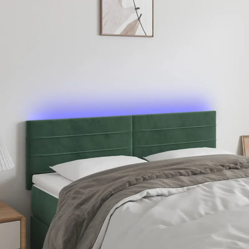 tablie de pat cu led, verde inchis, 144x5x78/88 cm, catifea