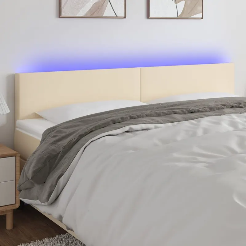 tablie de pat cu led, crem, 180x5x78/88 cm, textil