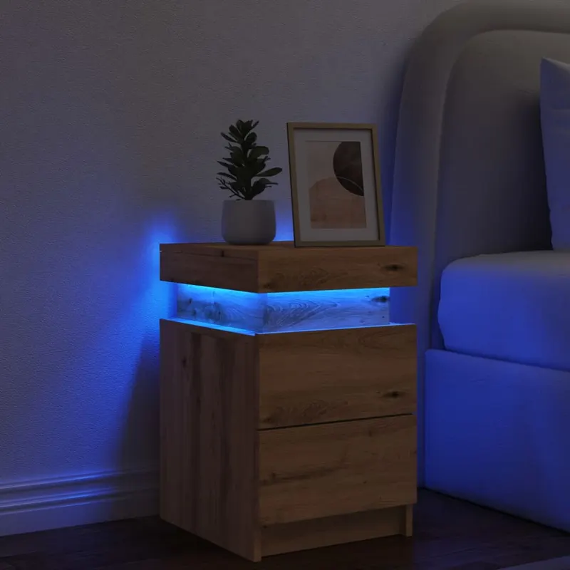 noptiera cu led, stejar artizanal, 35x39x55 cm, lemn prelucrat