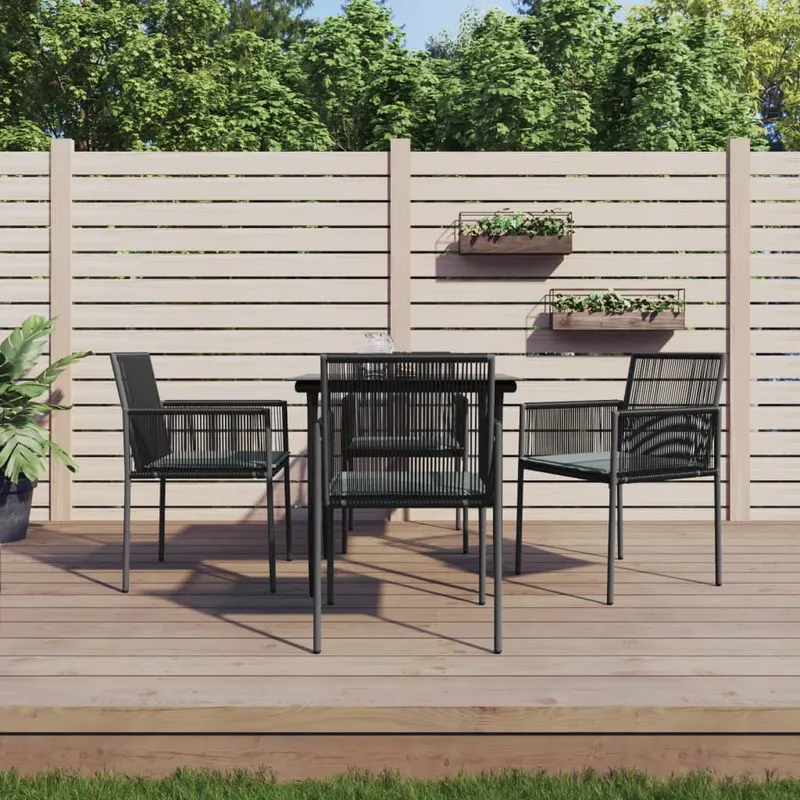 set mobilier gradina cu perne, 5 piese, negru, poliratan & otel