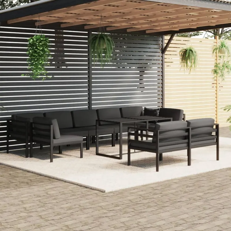 set mobilier relaxare gradina 10 piese perne aluminiu antracit