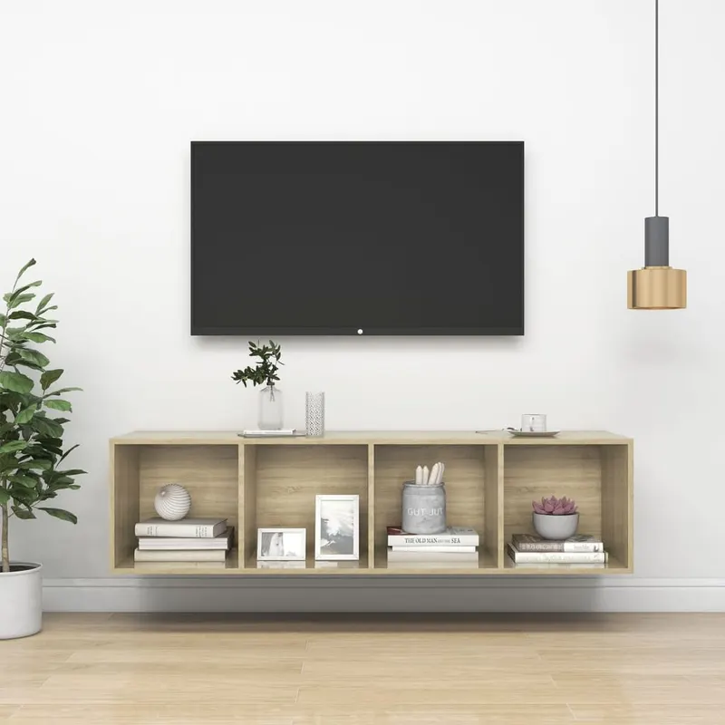 dulap tv montat pe perete, stejar sonoma, 37x37x142,5 cm, pal