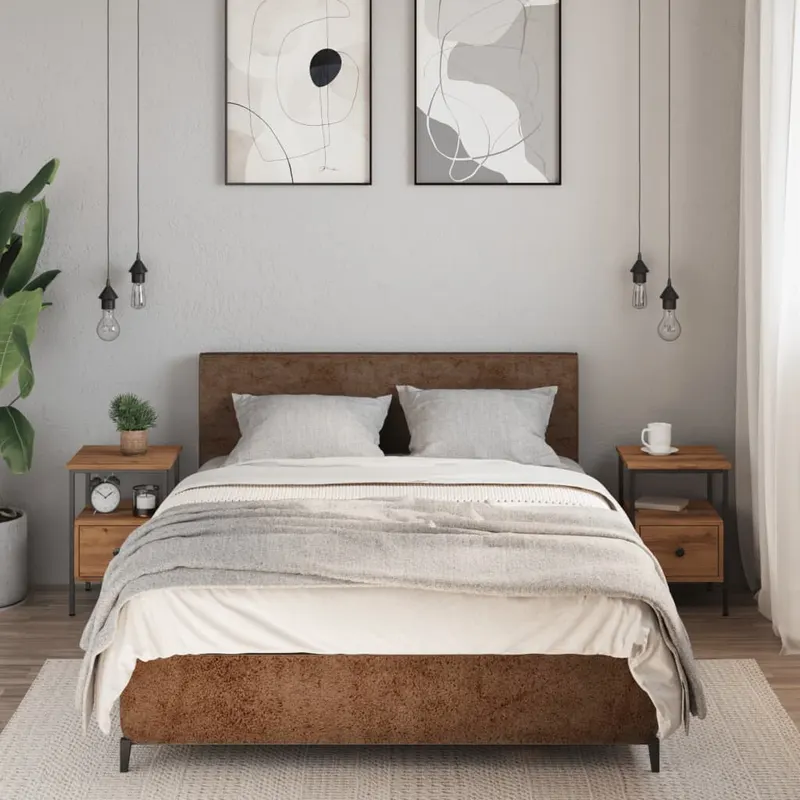 noptiere, 2 buc., stejar artizanal, 34x36x50 cm, lemn prelucrat