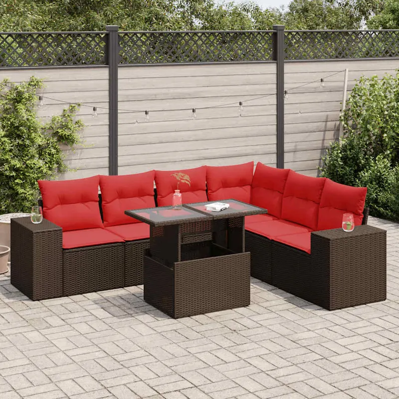 set mobilier de gradina cu perne, 14 piese, maro, poliratan